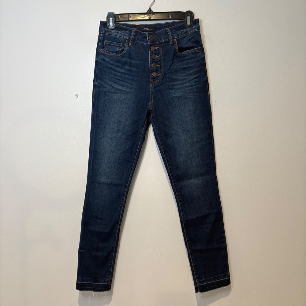 STS Blue Jeans Womens Ashley High Rise Size 26 Button Fly Raw Hem‎ Skinny Skater